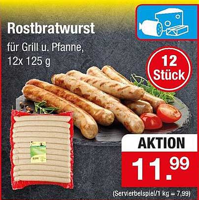 Rostbratwurst für Grill und Pfanne, 12x 125 g