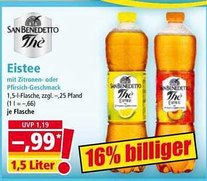 San Benedetto Eistee (1,5 L) - Zitronen- oder Pfirsichgeschmack