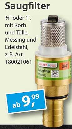 Saugfilter ¾" oder 1", mit Korb und Tülle, Messing und Edelstahl