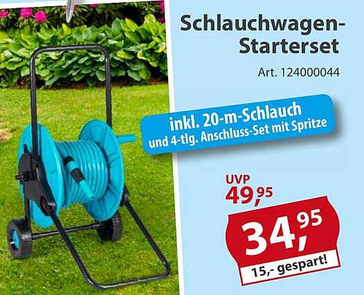 Schlauchwagen-Starterset inkl. 20-m-Schlauch und 4-tlg. Anschluss-Set mit Spritze