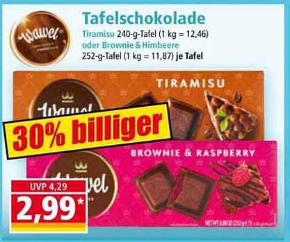 Tafelschokolade Tiramisu und Brownie & Himbeere