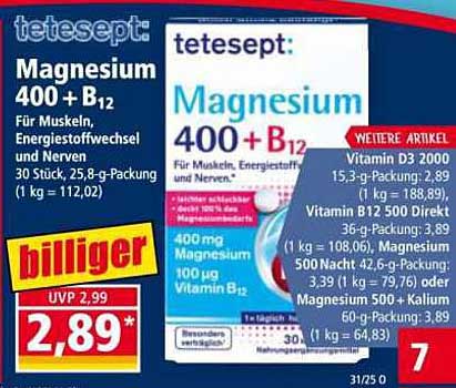 tetesept Magnesium 400 + B12 für Muskeln, Energiestoffwechsel und Nerven
