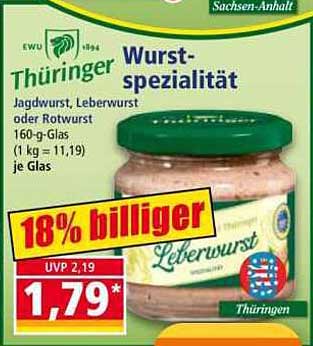 Thüringer Wurst-Spezialität: Jagdwurst, Leberwurst oder Rotwurst im 160-g-Glas