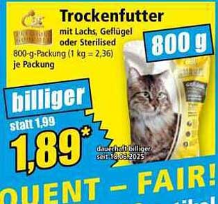 Trockenfutter mit Lachs, Geflügel oder Sterilisiert 800 g-Packung