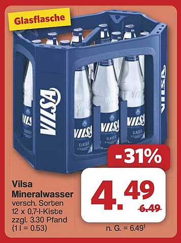 Vilsa Mineralwasser versp. Sorten 12 x 0,7-l-Kiste zzgl. 3,30 Pfand