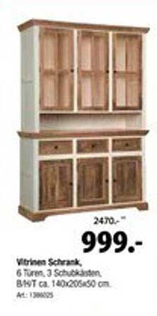Vitrinen Schrank 6 Türen, 3 Schubladen, B/H/T ca. 140x205x50 cm