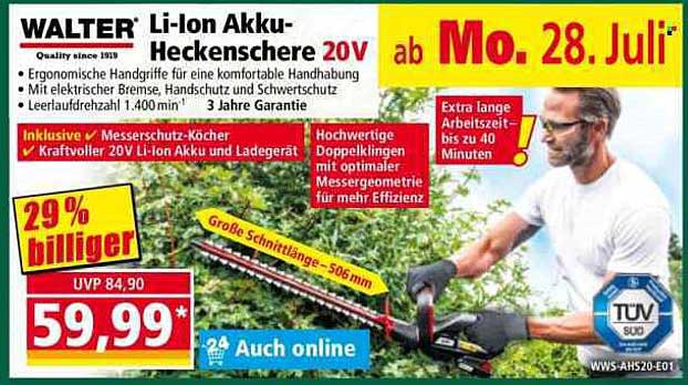 WALTER Li-Ion Akku-Heckenschere 20V
