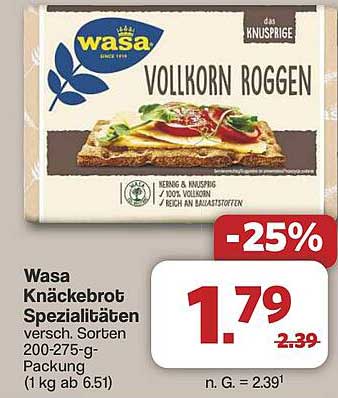 Wasa Knäckebrot Spezialitäten Vollkorn Roggen