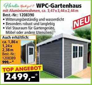 WPC-Gartenhaus mit Aluminiumrahmen, ca. 3,47 x 3,44 x 2,44 m