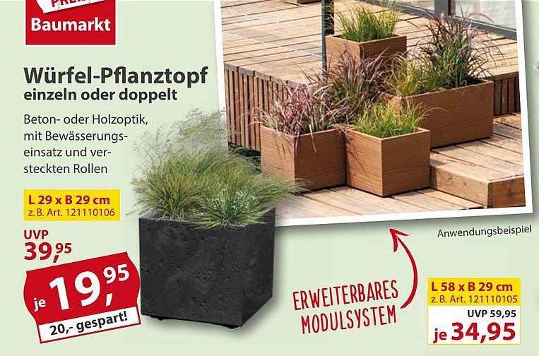 Würfel-Pflanztopf einzeln oder doppelt