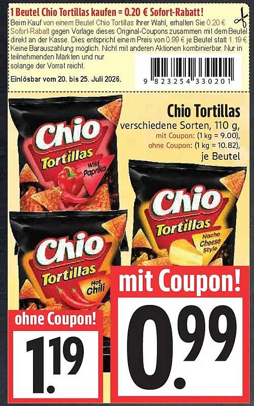 1 Beutel Chio Tortillas kaufen = 0.20 € Sofort-Rabatt!