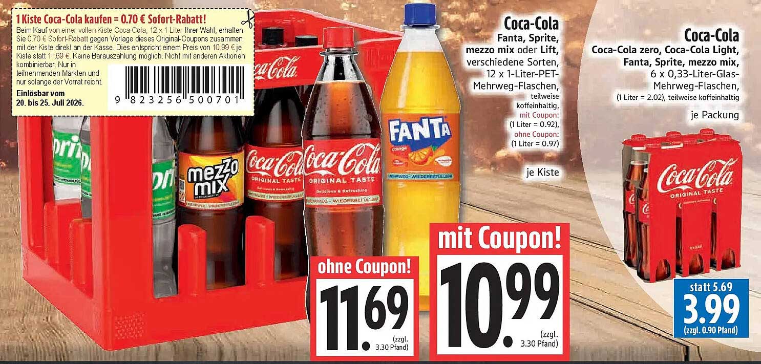 1 Kiste Coca-Cola kaufen = 0.70 € Sofort-Rabatt!