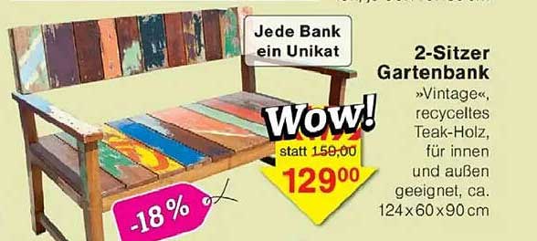 2-Sitzer Gartenbank »Vintage«, recyceltes Teak-Holz, für innen und außen geeignet, ca. 124x60x90 cm