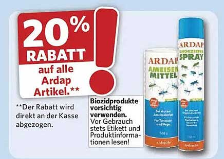 20% RABATT auf alle Ardap Artikel.**