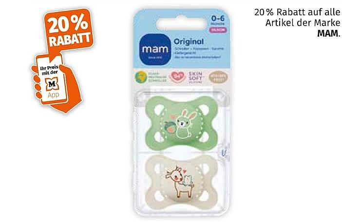 20% Rabatt auf alle Artikel der Marke MAM.