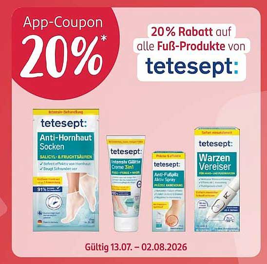 20% Rabatt auf alle Fuß-Produkte von tetesept: