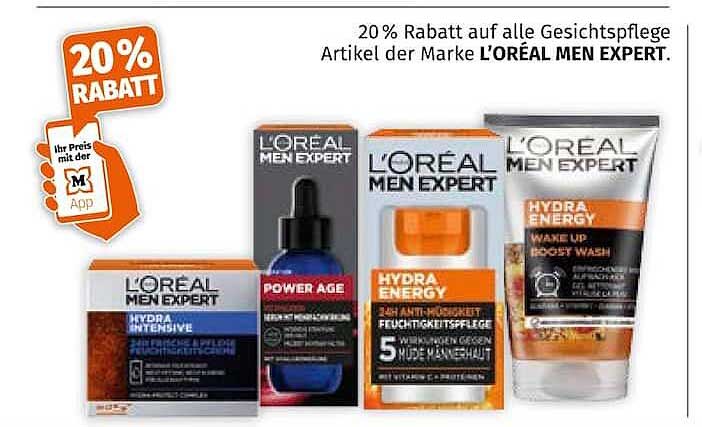 20 % Rabatt auf alle Gesichtspflege Artikel der Marke L'ORÉAL MEN EXPERT.