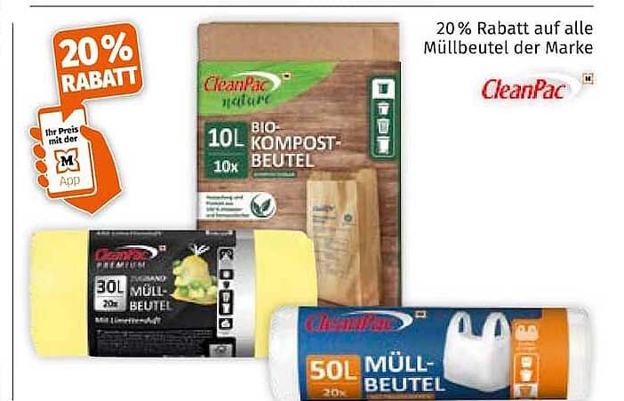 20% Rabatt auf alle Müllbeutel der Marke CleanPac