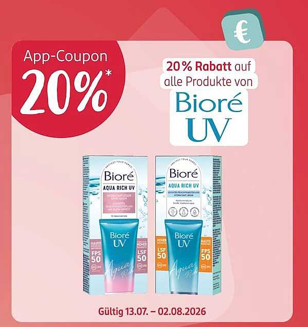 20% Rabatt auf alle Produkte von Bioré UV