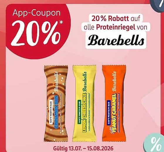 20% Rabatt auf alle Proteinriegel von Barebells