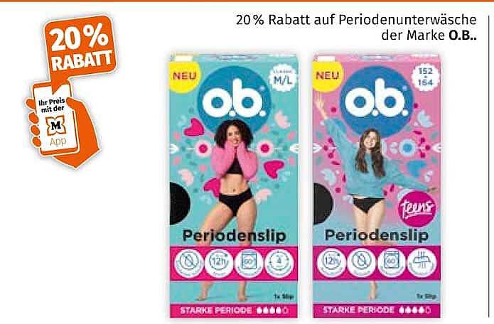 20 % Rabatt auf Periodenunterwäsche der Marke O.B..