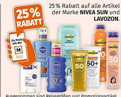 25% Rabatt auf alle Artikel der Marke NIVEA SUN und LAVOZON.