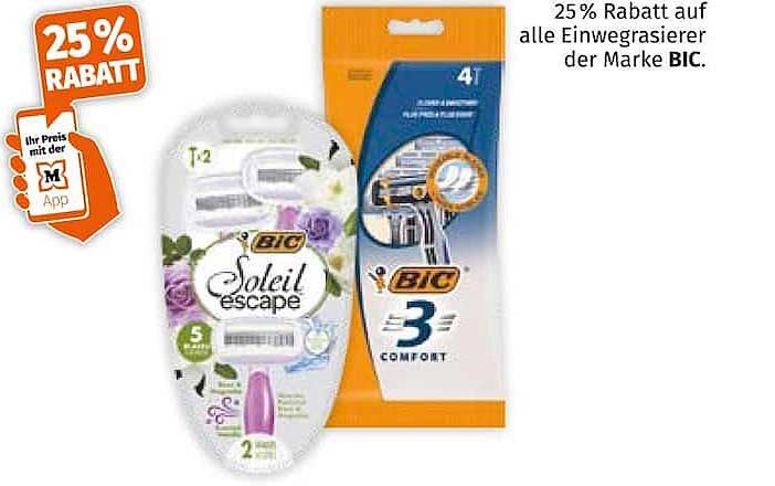 25% Rabatt auf alle Einwegrasierer der Marke BIC.
