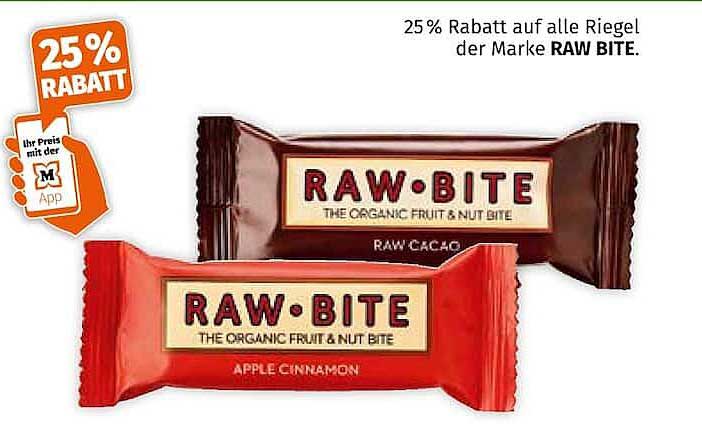 25% Rabatt auf alle Riegel der Marke RAW BITE.