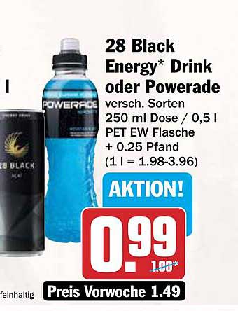 28 Black Energy* Drink oder Powerade