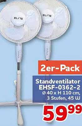 2er-Pack Standventilator EHSF-0362-2 Ø 40 x H 110 cm, 3 Stufen, 45 W