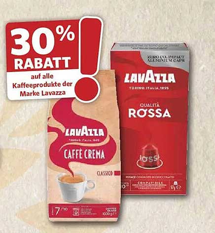 30% RABATT auf alle Kaffeeprodukte der Marke Lavazza