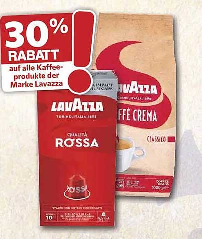 30% RABATT auf alle Kaffeeprodukte der Marke Lavazza