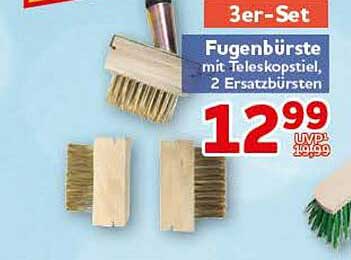 3er-Set Fugenbürste mit Teleskopstiel, 2 Ersatzbürsten