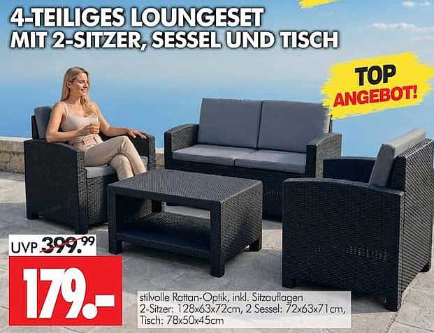 4-TEILIGES LOUNGESET MIT 2-SITZER, SESSEL UND TISCH