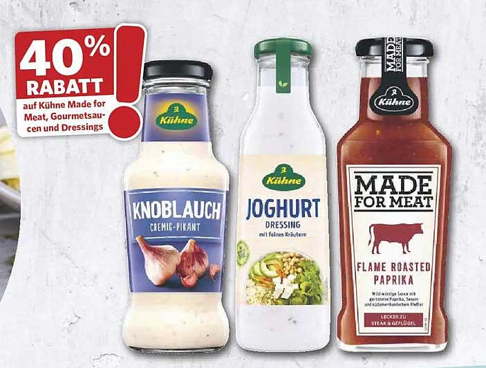 40% RABATT auf Kühne Made for Meat, Gourmetsaucen und Dressings