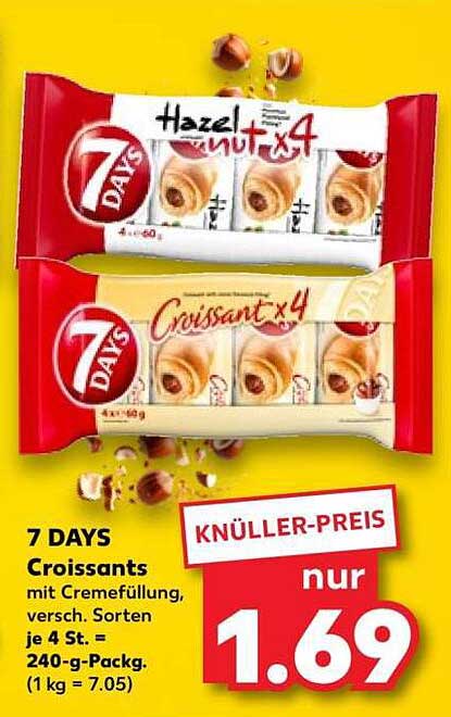 7 DAYS Croissants mit Cremefüllung, versch. Sorten je 4 St. = 240-g-Packg.