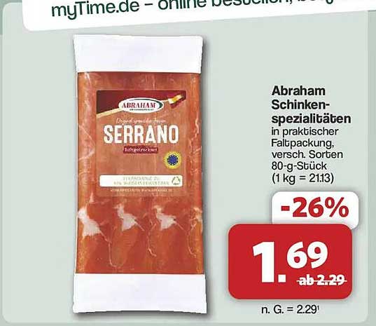 Abraham Schinkenspezialitäten in praktischer Faltpackung, versch. Sorten 80-g-Stück (1 kg = 21.13)