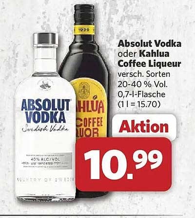 Absolut Vodka oder Kahlua Coffee Liqueur
