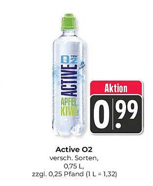 Active O2 versch. Sorten, 0,75 L, zzgl. 0,25 Pfand (1 L = 1,32)