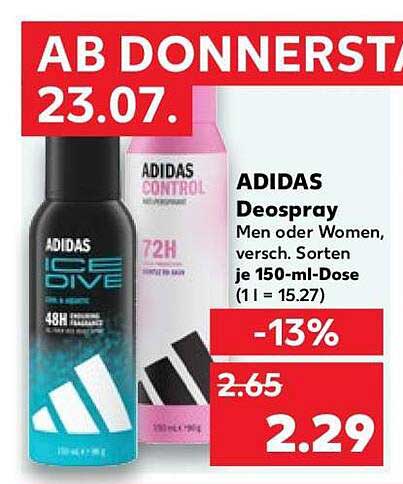 ADIDAS Deospray Men oder Women, versch. Sorten je 150-ml-Dose (1 l = 15.27)