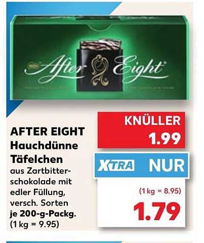 AFTER EIGHT Hauchdünne Täfelchen aus Zartbitterschokolade mit edler Füllung, versch. Sorten, je 200-g-Packg. (1 kg = 9,95)