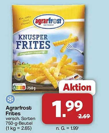 Agrarfrost Frites versch. Sorten 750-g-Beutel (1 kg = 2.65)