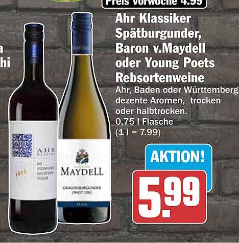 Ahr Klassiker Spätburgunder, Baron v. Maydell oder Young Poets Rebsortenweine