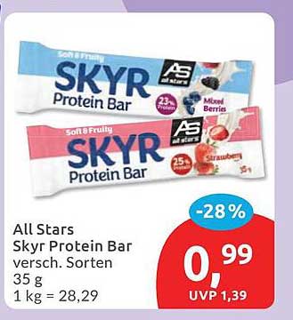 All Stars Skyr Protein Bar versch. Sorten 35 g 1 kg = 28,29