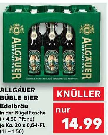 ALLGÄUER BÜBLE BIER Edelbräu in der Bügelflasche (+ 4.50 Pfand) je Ka. 20 x 0,5-l-Fl. (1 l = 1.50)