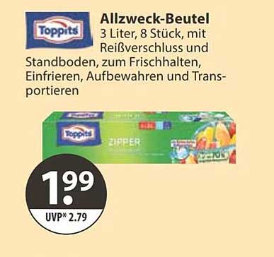 Allzweck-Beutel 3 Liter, 8 Stück, mit Reißverschluss und Standboden, zum Frischhalten, Einfrieren, Aufbewahren und Transportieren