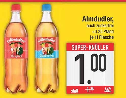 Almdudler, auch zuckerfrei +0,25 Pfand je 1l Flasche
