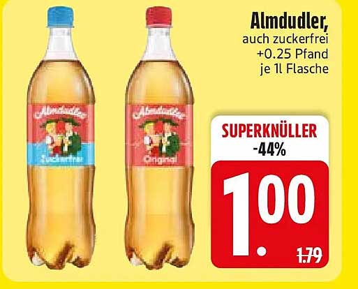 Almdudler, auch zuckerfrei +0.25 Pfand je 1l Flasche