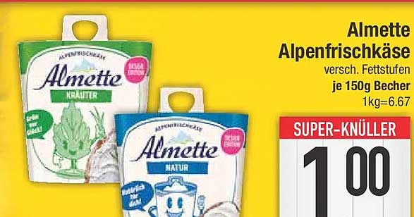 Almette Alpenfrischkäse versch. Fettstufen je 150g Becher