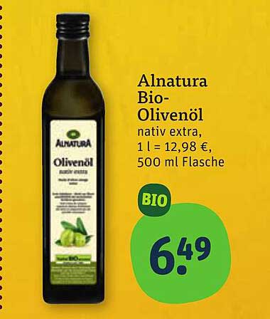 Alnatura Bio-Olivenöl nativ extra, 1 l = 12,98 €, 500 ml Flasche